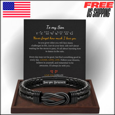 Black Braided Trendy Bracelet To My Son From Dad Gift Men Leather Bracelets 9"