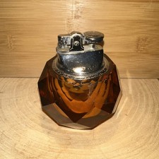 Vintage Amber Cut Crystal Glass Table Lighter (493)