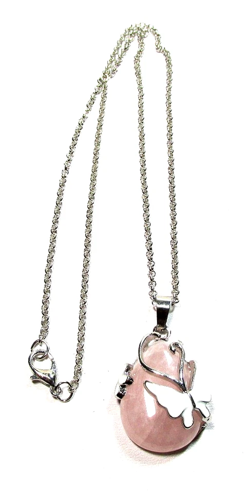 Collar 17" colgante mariposa lágrima cuarzo rosa tono plata - nuevo sin etiquetas (#2931) Foto 2 de 4