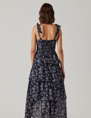 ASTR Prom Formal Floral Tiered Mellorie Gray Maxi Dress NEW L Whimsigoth  Dark | eBay