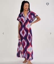 Monsoon maxi kaftan dress purple small new beach summer long tassel geometric