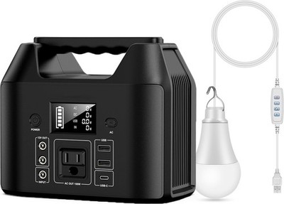 Portable Power Station 150W LiFePO4 Battery Solar Generator + 5W LED Light Bulb