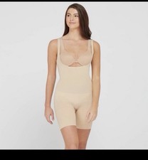 SPANX ONCORE OPEN-BUST MID THIGH BODYSUIT SHAPER MEDIUM NUDE NWOT