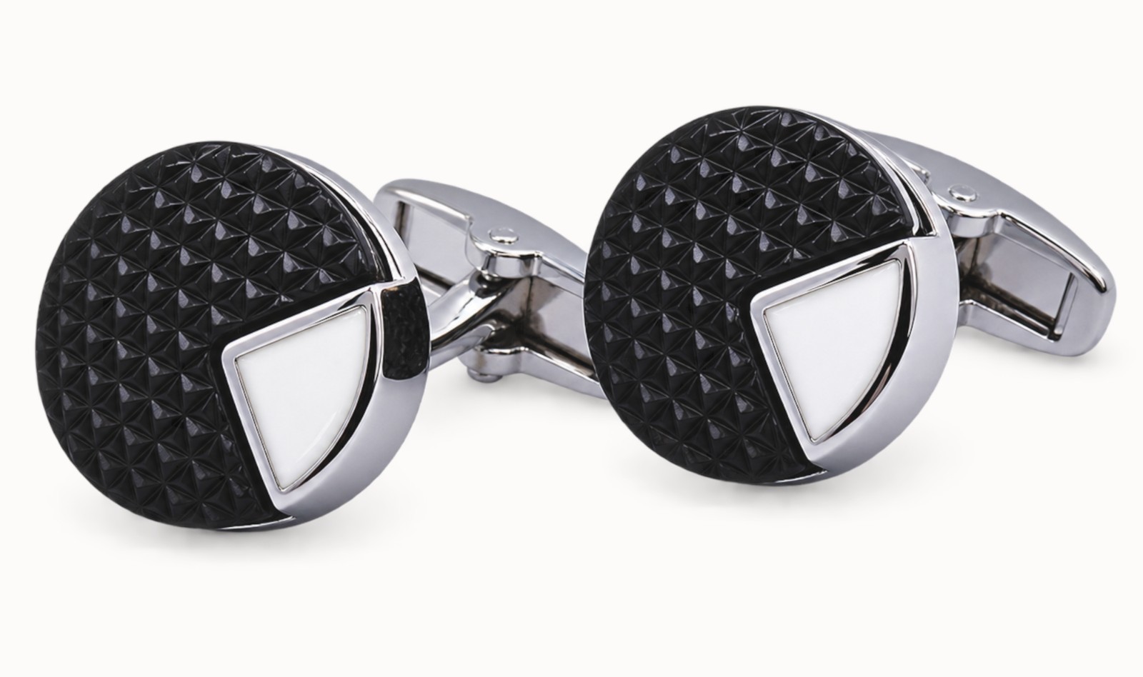 Gemelos de polímero negro con detalle blanco resistentes para hombre de CUFFLINKS DIRECT
