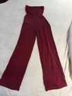 Boohoo Petite Burgundy Strapless Wide-Leg Glitter Jumpsuit Women’s US 4 — photo 1