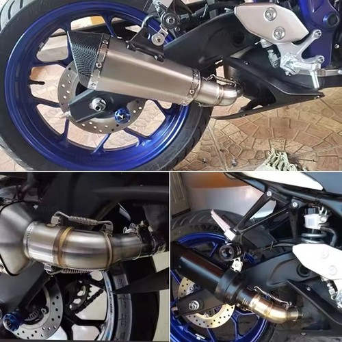 Black Exhaust Tips Mid Pipe Muffler For Yamaha MT-03 25 2016-2025 YZF R3 R25 - Picture 2 of 6