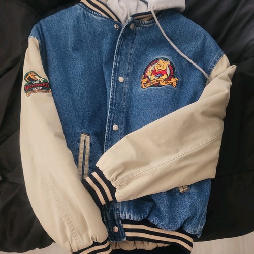 VTG 90s Winnie Pooh Denim Hoodie Snap Jacket Mens M Blue Embroidered XXX 23x24
