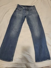 BKE Jake Jeans Mens 27x30 Blue Bootcut Denim Distressed Stitching Casual Classic