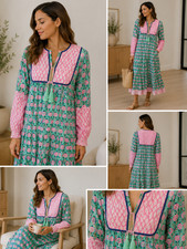 SZ Blockprints Kitty Dress Large Tunic Floral Block Print Multicolor