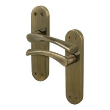 Image of Brass Internal Door Handles Antique Brass Curved Bathroom Latch, Key Lock Sets