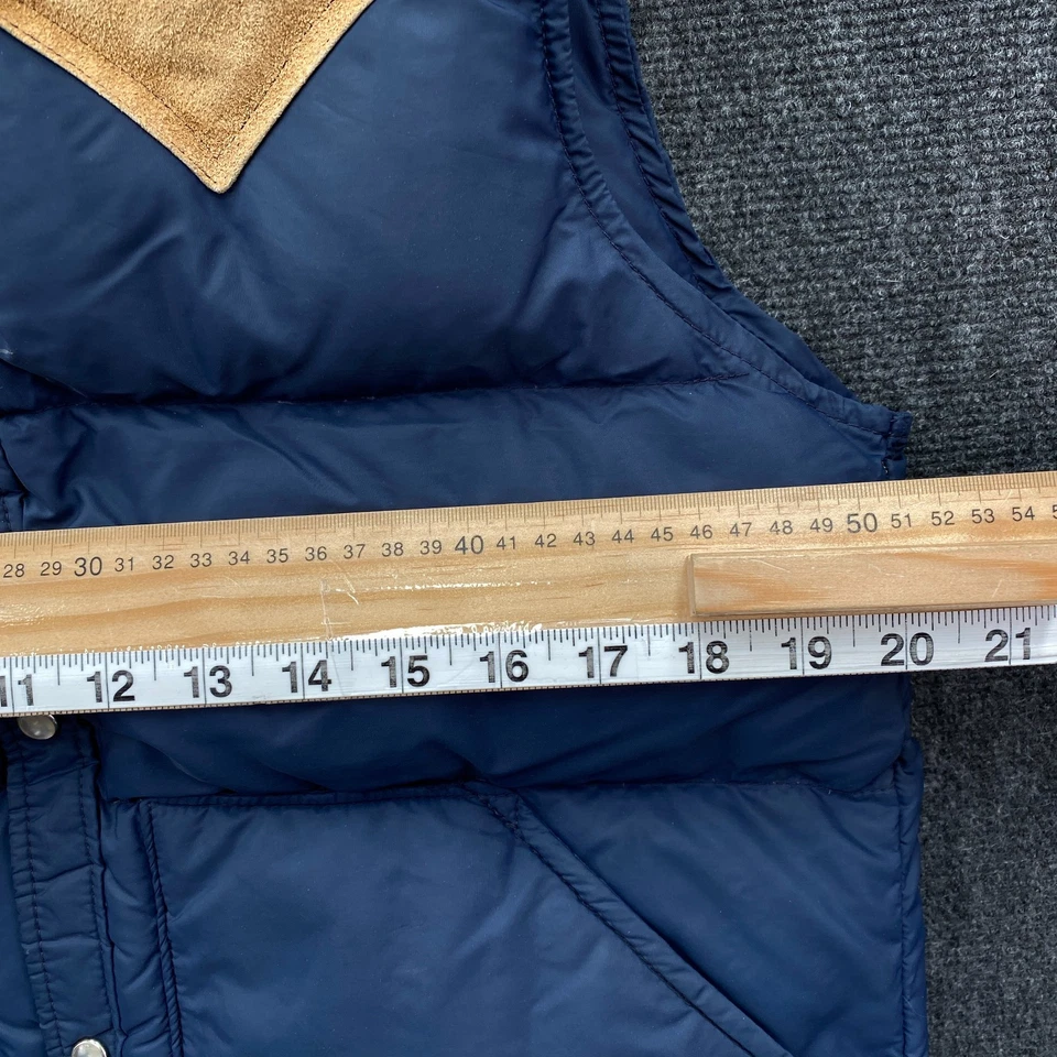 Vintage Woolrich Mens Medium Leather Yoke Down Puffer Jacket Blue Pearl Snap - Image 4 of 4