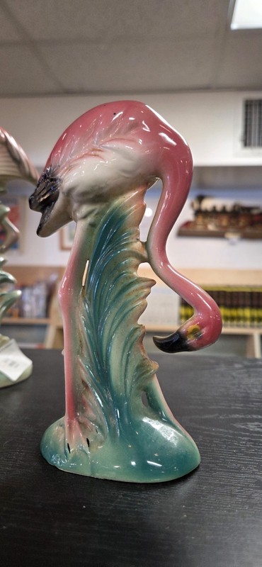 Vintage MCM Bending Flamingo Figurine Great Color 6 1/8 in. Ceramic