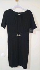 Ellen Tracy Women's Black & Gold Embellished Pleated Jersey Sheath Dress Size 8