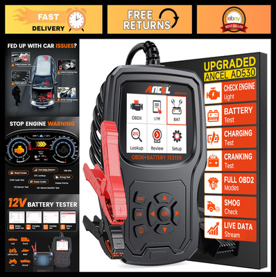 OBD2 Scanner & Car Battery Tester 2-in-1 Diagnostic Tool, Live Data, Check Engin