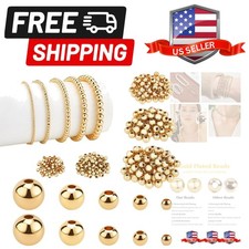 14K Gold Plated Spacer Beads, 300pcs Round Brass Beads 5 Size Metal Smooth Be...