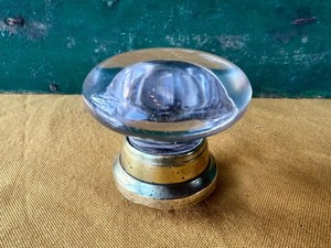 Antique Round Solid Glass Door Knob Brass Base 2-1/2” diameter