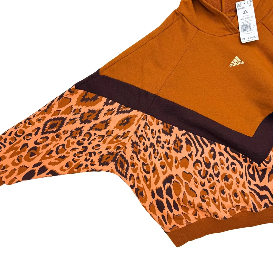 Adidas x Farm Rio Hoodie Women’s 3X Brown Animal Print Oversized Batwing - Image 3 of 4