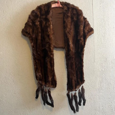 Mink Fur Stole w Removable Tassel Tails . Vintage Wrap, Shawl, Cape-let