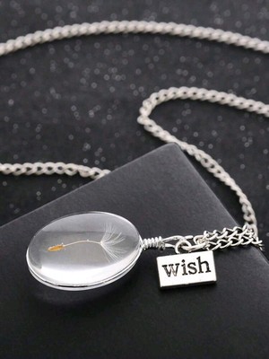 Your One Wish Dandelion Seed Encased In Resin Necklace On A Silver Tone Chain