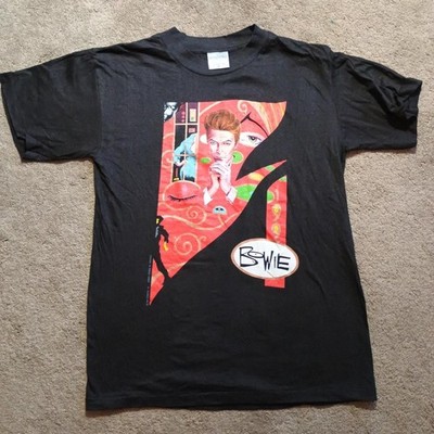 Vintage 90s David Bowie 1990 Tour Rock Concert Eye Lip 2 Sided Black T-shirt M