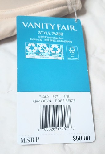 Vanity Fair 34B Beauty Rücken Trägerloser BH 74380 beige leicht gefüttert - Bild 3 von 6