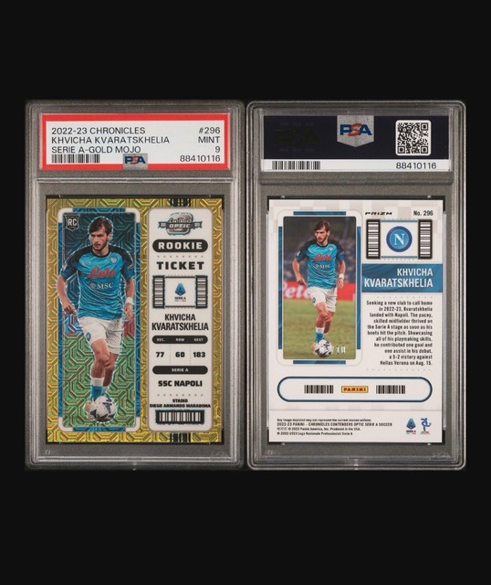 Panini Chronicles 2022-23 Khvicha Kvaratskhelia Gold Mojo Rookie Ticket /10 PSA9