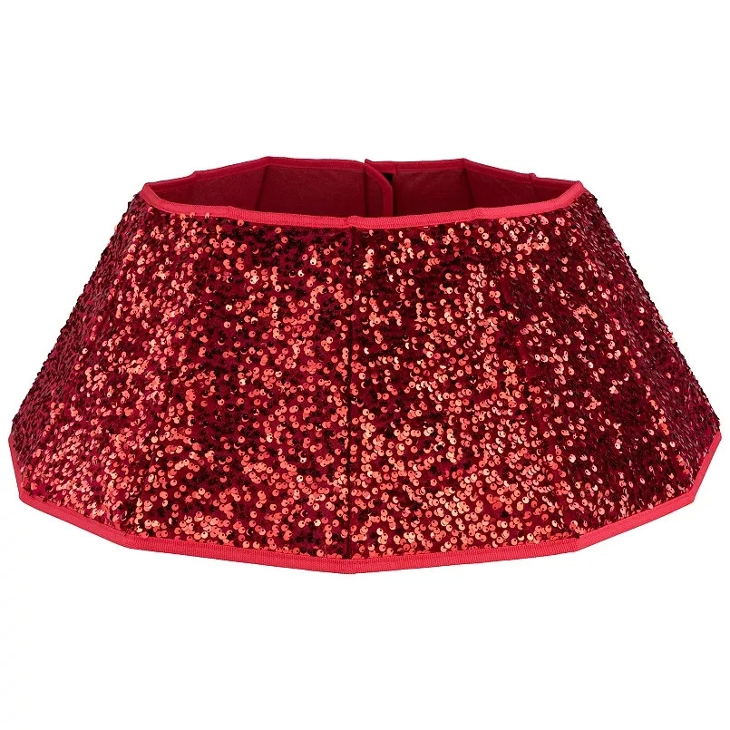 Burgandy Christmas Tree Collar 26 Inch Sequin Xmas Tree Skirt Hexagon Felt Small - Image 3 of 4