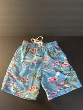 Kid's Swimwear Size 8 Youth Ocean Blue Swim Trunks Tropical Flamingos Design