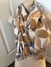Soft Wool Blend Scarf | Brown & Beige Abstract Petal Shawl | 20% Wool Wrap