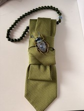 Krawattenkette (grün) Unikat, Seide, Brosche...