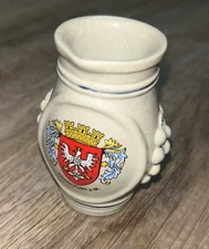 Vtg Handarbeit Frankfurt A.M.  German Coat of Arms Pottery Pitcher 3” #495