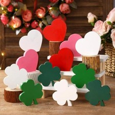 Qunclay 12 Pcs St. Patrick's Day and Valentines Wooden Decorations Heart Wood...