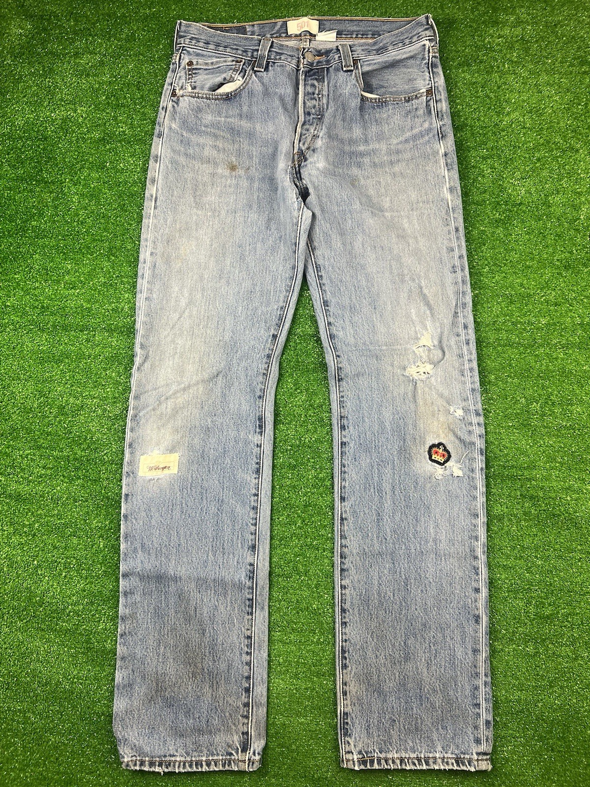 Custom Levis 501 Patchwork Jeans 33x36 Straight L… - image 1