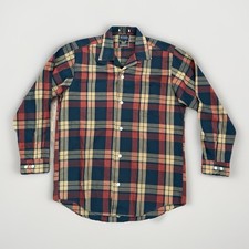 VTG 50s 60s Sears Perma Prest Plaid Gingham Loop Collar Rockabilly Shirt M