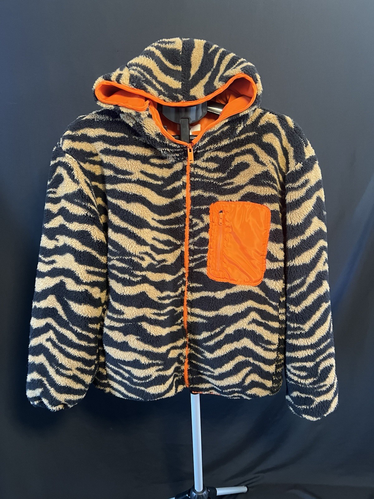 BP. Women's Zebra Animal Print Hooded Full Zip Jacket, Size L, Black/Beige