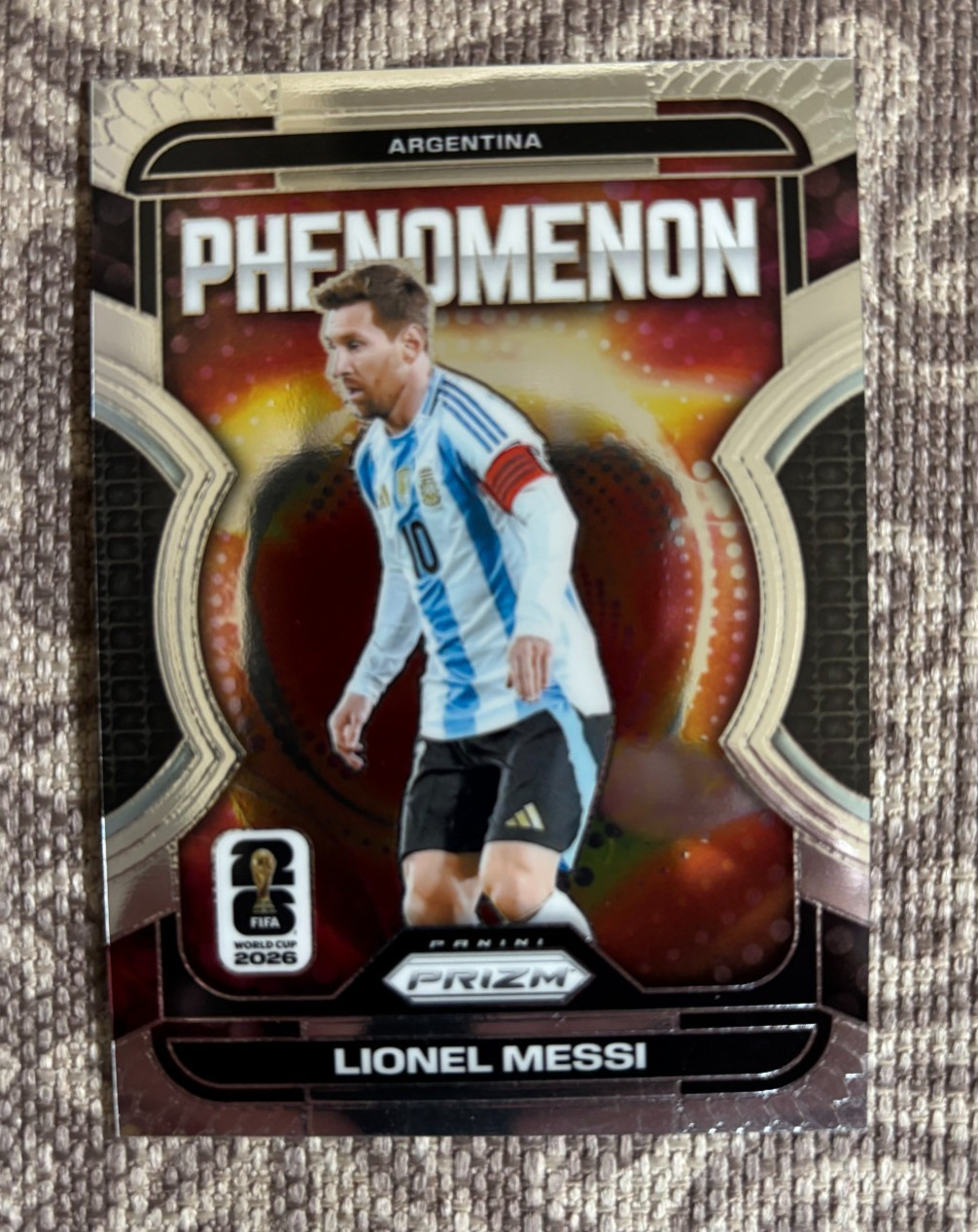 Panini Prizm Lionel Messi 2026 FIFA World Cup Phenomenon #19, Argentina view 1