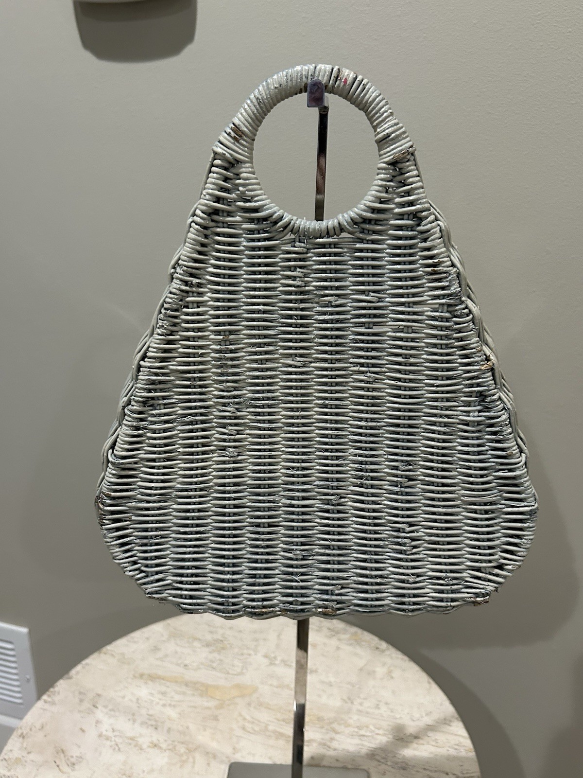 Wall Hanging Wicker Basket Antique Woven White