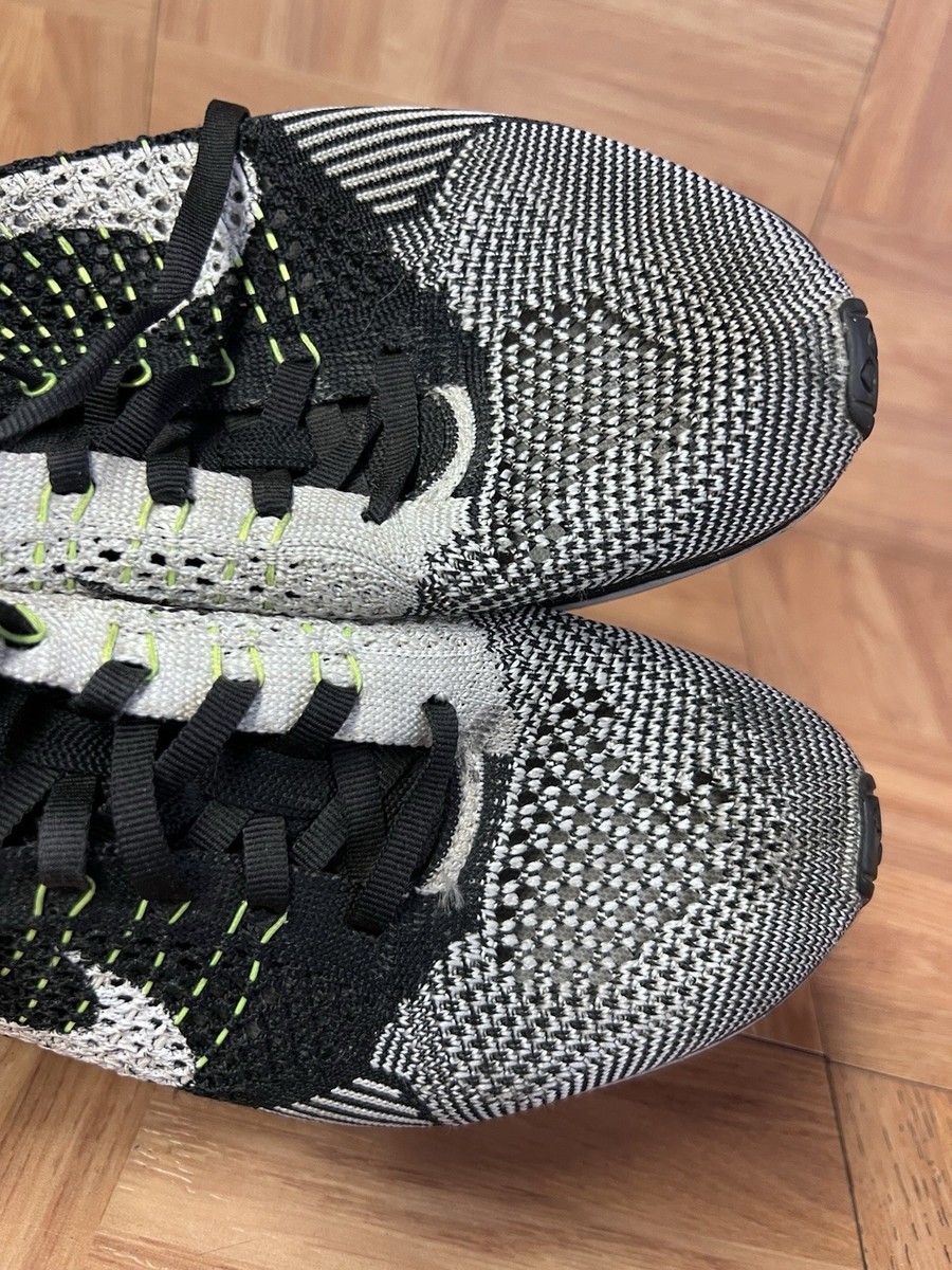 RARE🔥 Sz 7 Nike Flyknit Racer Black White Volt OREO Men's Shoes