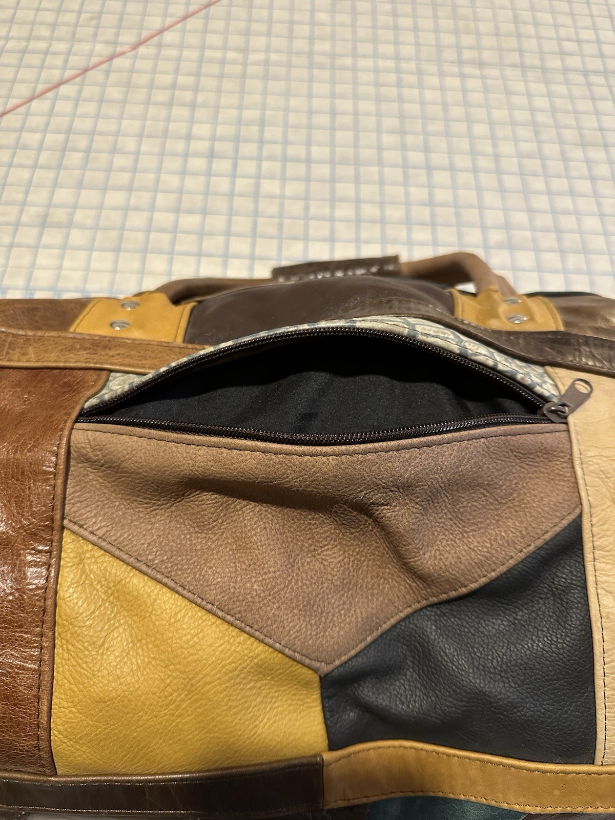 Patchwork Genuine Leather Fur Duffel Satchel Bag … - image 7