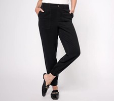 AnyBody Sandwashed Twill Pull-On Pants w/ Pockets - Women's M - Black