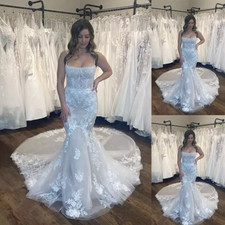 Bohemian Mermaid Wedding Dresses Court Train Strapless Lace Appliques Bridal