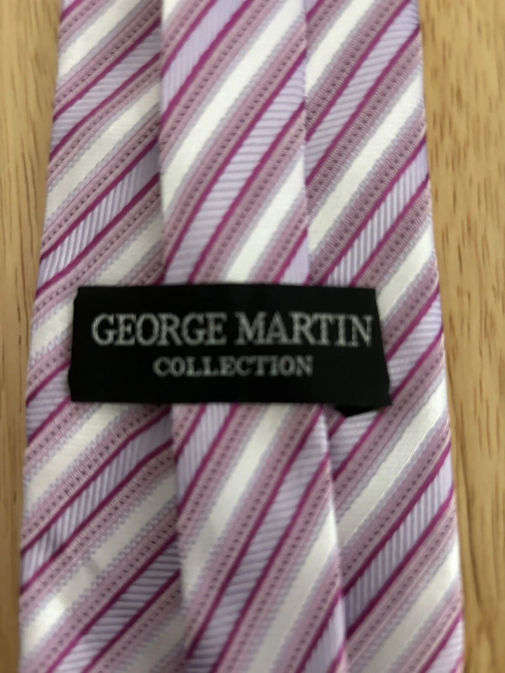 Corbata para hombre GEORGE MARTIN Rosa claro Blanco Violeta Rayas diagonales 3.5 x 62 Foto 3 de 3