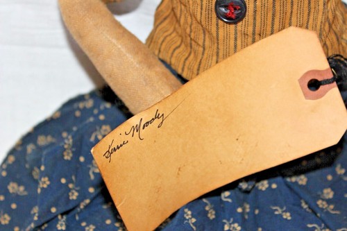 Signed Artist Handmade Primitive Tea Stained Raggedy Ann Rag Cloth Doll FOLK ART - Picture 3 of 9