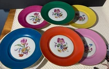 Richard Ginori Porcelain Plates Hand Painted Italy Signed Flowers Gold Gilt Rim