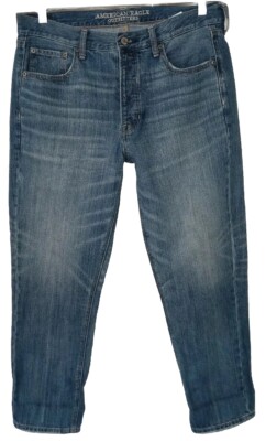 American Eagle Vintage Hi Rise Jeans 12 Denim Button Fly Boyfriend Crop Pants