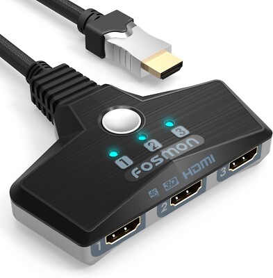 Fosmon 4K HDMI Switch 3 in 1 Out 3-Port HDMI Splitter Hub Switcher Auto Switch