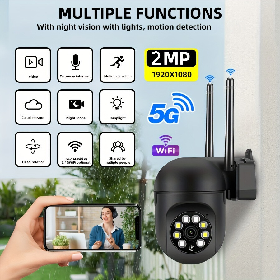 HD Smart WiFi PTZ Camera 2.4G+5G, 360° View, Color Night Vision, Motion Alerts