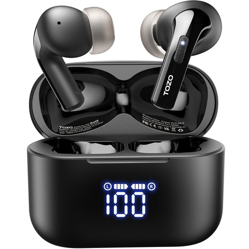 TOZO T20 Wireless Earbuds Bluetooth Headphones IPX8 Waterproof, Black | Refurb