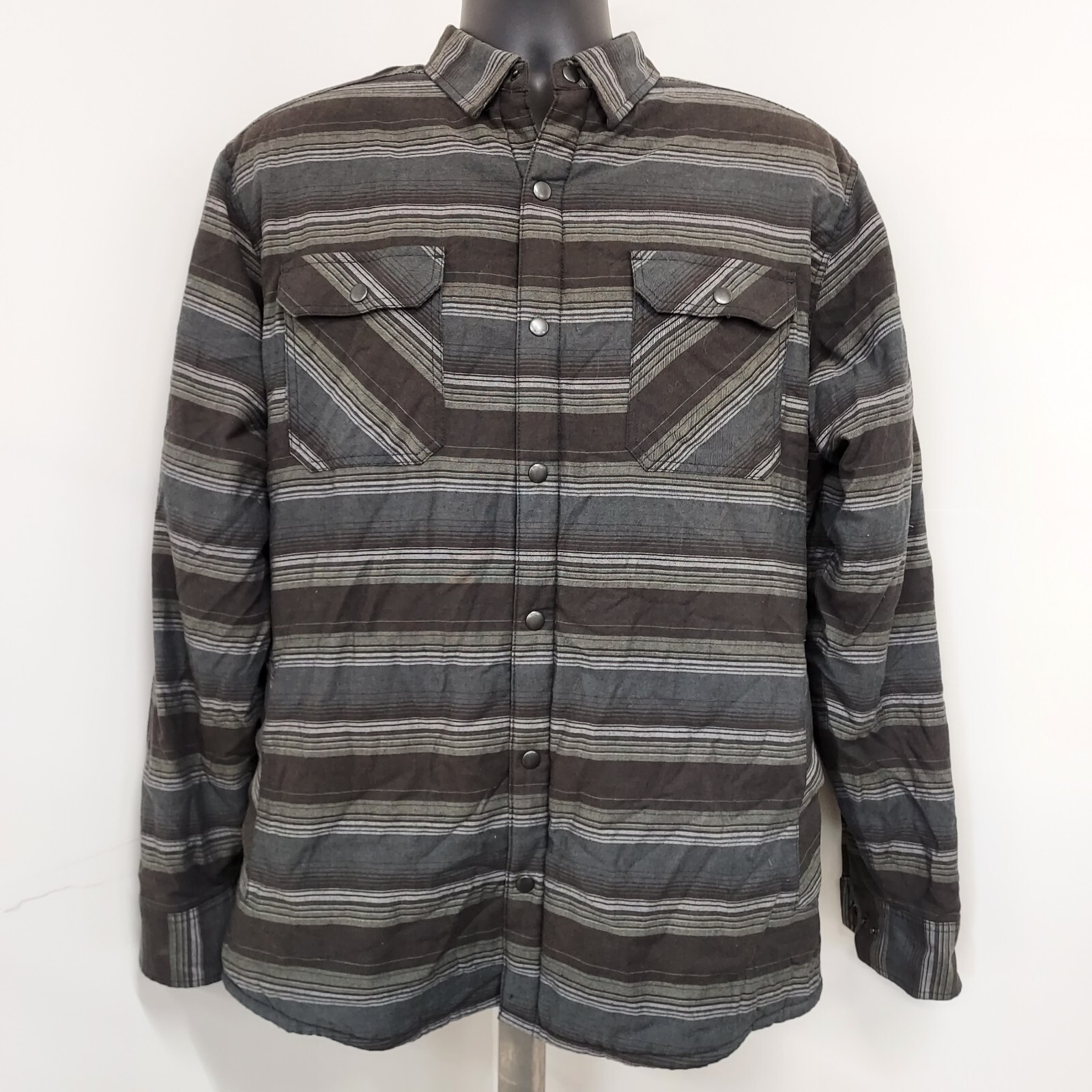 Kuhl Joyrydr Sherpa Lined Flannel Jacket for Men in Black Gray Plaid Size Large