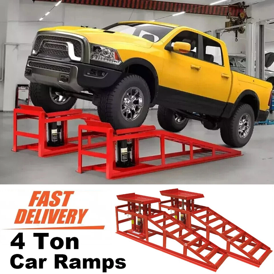 4 ton Hydraulic Car Ramps 2PC Heavy Duty Garage Auto Van Bottle Lift Jack Ramp - Image 1 of 4